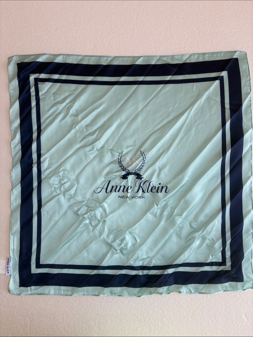 NWT Anne Klein Mint/Navy Striped Head/Neck/Bag Scarf
